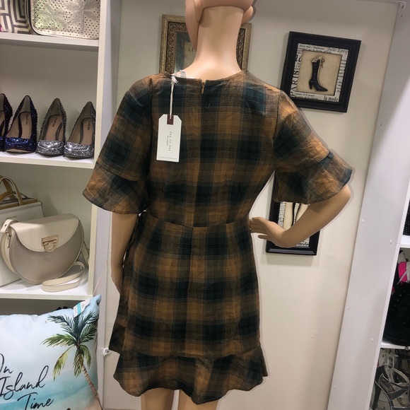 Day To Day Blu Pepper NWT! Darlah Green/Yellow Plaid Wrap Waist Tie Ruffle Dress - Picture 5 of 13